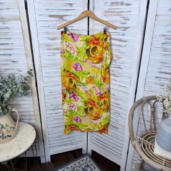 JAMS WORLD Women's L Wrap Maxi Skirt Hawaiian Ukulele Copyright Pattern Yellow - Picture 4 of 11